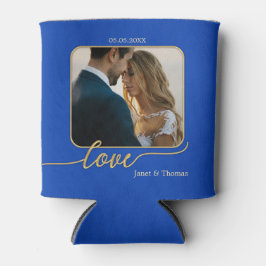 Blue Gold Foto Wedding Can Cooler Dosenkühler