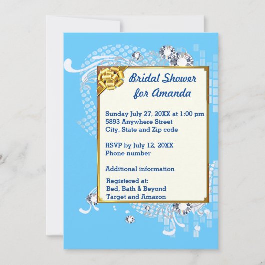 Blue & Gold Frame & Diamonds Image Brautparty Einladung (Vorderseite)