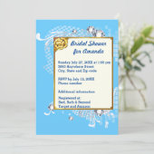 Blue & Gold Frame & Diamonds Image Brautparty Einladung (Stehend Vorderseite)