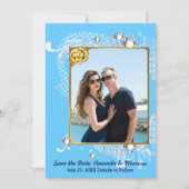 Blue & Gold Frame & Diamonds Image Save the Date (Vorderseite)