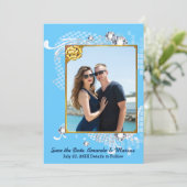 Blue & Gold Frame & Diamonds Image Save the Date (Stehend Vorderseite)