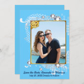 Blue & Gold Frame & Diamonds Image Save the Date (Vorne/Hinten)