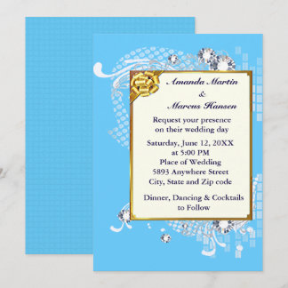 Blue & Gold Frame & Diamonds Image Wedite laden Einladung