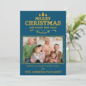 Blue Gold Frohe Weihnachten Glück Neujahr Foto (Stehend Vorderseite)