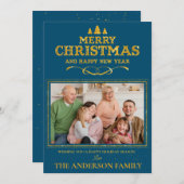 Blue Gold Frohe Weihnachten Glück Neujahr Foto (Vorne/Hinten)