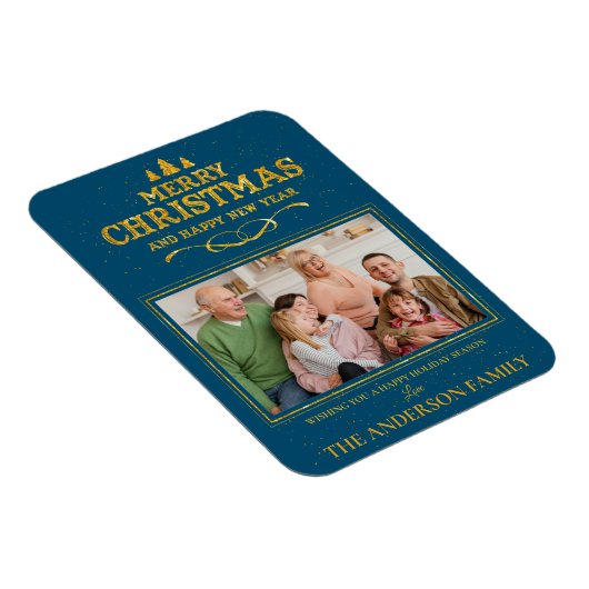 Blue Gold Frohe Weihnachten Glück Neujahr Foto Magnet (Rechte Seite)