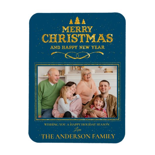 Blue Gold Frohe Weihnachten Glück Neujahr Foto Magnet (Vertikal)