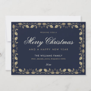 Blue Gold Frohe Weihnachts-Happy New Year Card Feiertagskarte