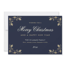 Blue Gold Frohe Weihnachts Happy New Year Cards