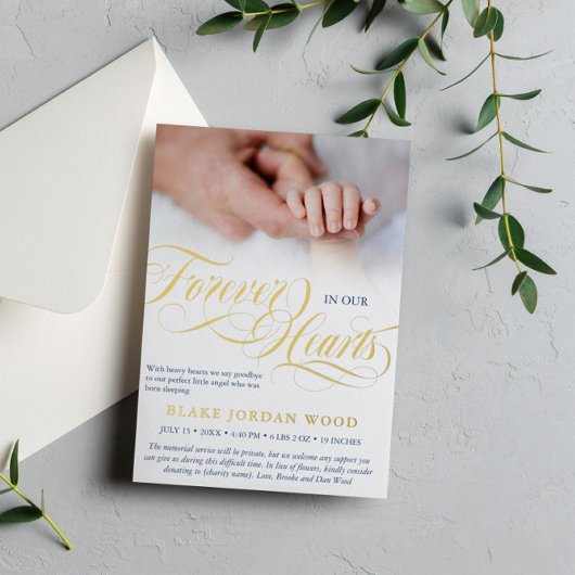 Blue Gold für immer in unserem Hearts Baby Memoria Folieneinladung