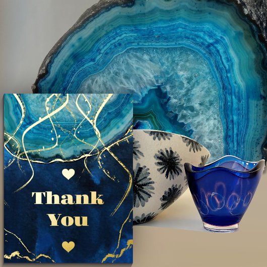Blue Gold Galaxy Agate Wedding Folie Einladungspostkarte