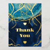 Blue Gold Galaxy Agate Wedding Folie Einladungspostkarte (Vorderseite)