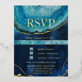 Blue Gold Galaxy Agate Wedding RSVP Folie Einladungspostkarte (Vorderseite)
