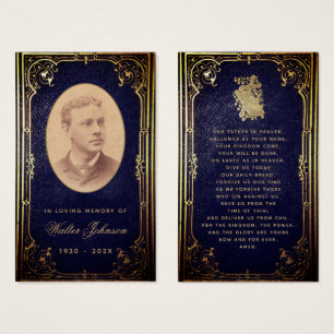 Blue Gold Gedenk Funeral Vintage Gebetskarte