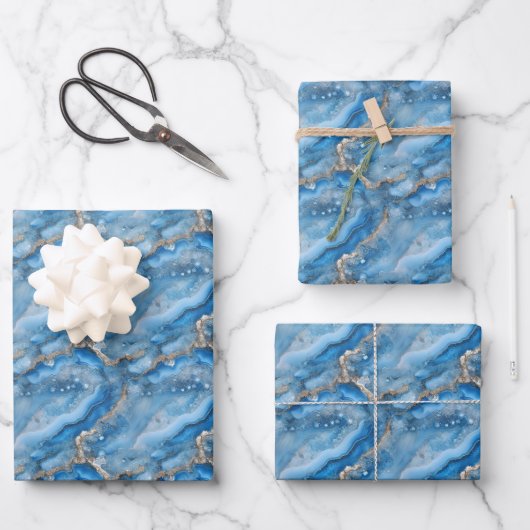 Blue & Gold Geode Geschenkpapier Set (Vorderseite)