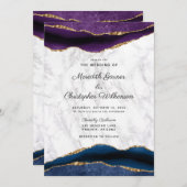 Blue Gold Geode Lila Agate Wedding Einladung (Vorne/Hinten)