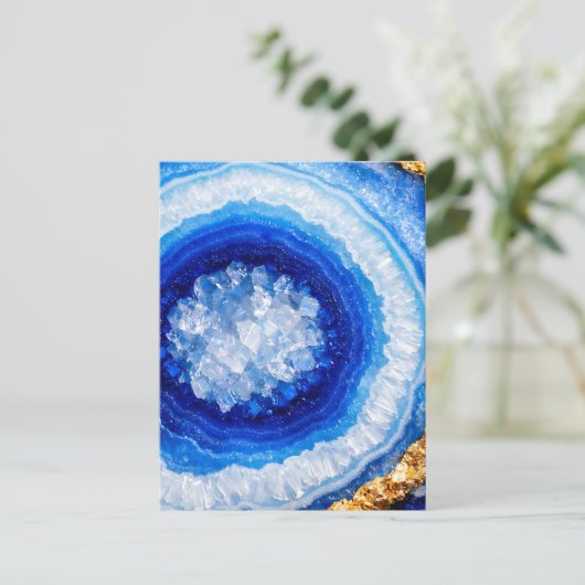 Blue Gold Geode Resin Pattern Postkarte (Stehend Vorderseite)
