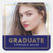 Blue Gold Geometric Foto Graduate Quadratischer Aufkleber (Vorderseite)