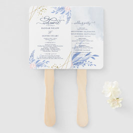 Blue Gold Geometric Pink Floral Wedding Programs Fächer
