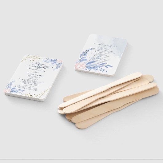 Blue Gold Geometric Pink Floral Wedding Programs Fächer (Non-assembled)