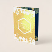 Blue Gold Geometric Tropical Foto Wedding Folienkarte (Vorderseite)