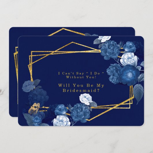 Blue & Gold Geometric werden Sie meine Bridesmaid Einladung (Vorne/Hinten)