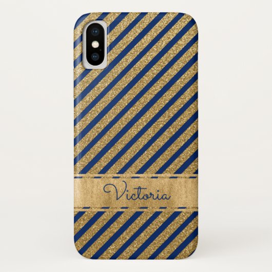 Blue, Gold gestreifte Case-Mate iPhone X Fall Hülle (Rückseite)