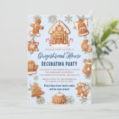 Blue Gold Gingerbrot House Decoration Party Einladung (Stehend Vorderseite)