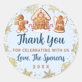 Blue Gold Gingerbrot House Party Vielen Dank Runder Aufkleber