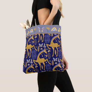 Blue Gold Giraffe Boho Muster Tasche