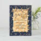 Blue & Gold Glam Dots Holiday Party Einladungen (Stehend Vorderseite)
