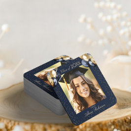 Blue Gold Glitter Balloon Graduation Party Photo  Rechteckiger Pappuntersetzer