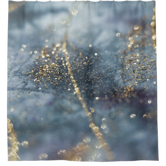 Blue Gold Glitter Glam 1 Duschvorhang (Vorderseite)