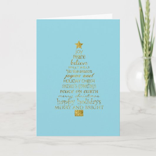 Blue Gold Glitter Inspirational Christmas Tree Karte (Vorderseite)