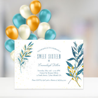 Blue Gold Glitzer 16 . Geburtstag Geburtstagsparty Einladung