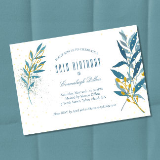 Blue Gold Glitzer 30. Geburtstag Party Einladung