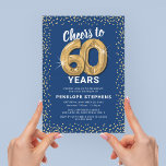 Blue Gold Glitzer 60. Geburtstagsparty Einladung<br><div class="desc">Elegante 60. Geburtstagsfeier mit einem trendigen,  blauen Hintergrund,  der in jede Farbe verändert werden kann,  funkelnd Glitzer,  sechzig goldenen Helliumballons und einer modernen Textvorlage zum 60. Geburtstag,  die leicht zu personalisieren ist.</div>