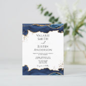 Blue Gold Glitzer Agate Hochzeitseinladung (Stehend Vorderseite)