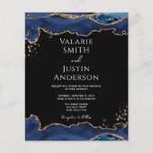 Blue Gold Glitzer Agate Hochzeitseinladung (Vorderseite)