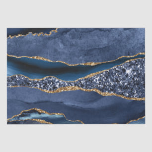 Blue Gold Glitzer Agate Marble Trendy Decoupage Seidenpapier