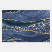 Blue Gold Glitzer Agate Marble Trendy Geschenkpapier Set (Vorderseite 3)