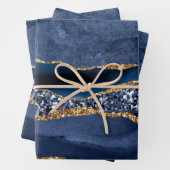 Blue Gold Glitzer Agate Marble Trendy Geschenkpapier Set (Beispiel)