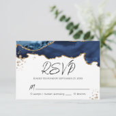 Blue Gold Glitzer Agate Stone Wedding RSVP Card Karte (Stehend Vorderseite)