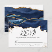 Blue Gold Glitzer Agate Stone Wedding RSVP Card Karte (Vorne/Hinten)