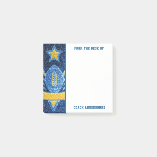 Blue Gold Glitzer American Football Coach Vathers Post-it Klebezettel (Vorderseite)