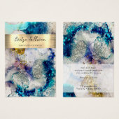 Blue Gold Glitzer Aquarell Schmuckkarte (Vorne & Hinten)
