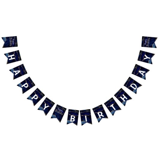 Blue Gold Glitzer Birthday Bunting Flags Wimpelkette (Alle)