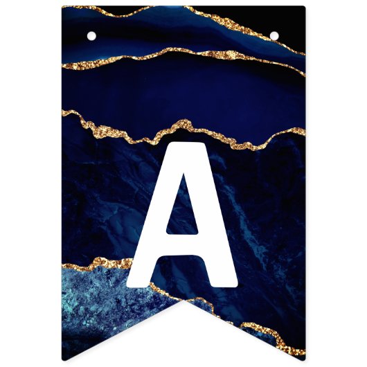 Blue Gold Glitzer Birthday Bunting Flags Wimpelkette (Dritte Fahne)