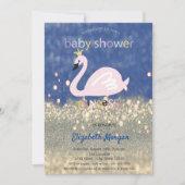 Blue, Gold Glitzer Bokeh, Swan Baby Showroom Einladung (Vorderseite)