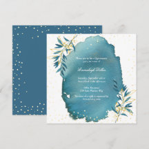 Blue Gold Glitzer Botanisches Quinceanera Party